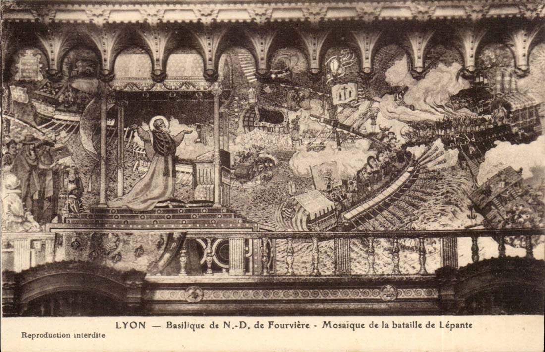 Lyon - Innenraum der Basilika von Notre Dame de Fourviere - Mosaik der Proklamation von Dogmne - CPA