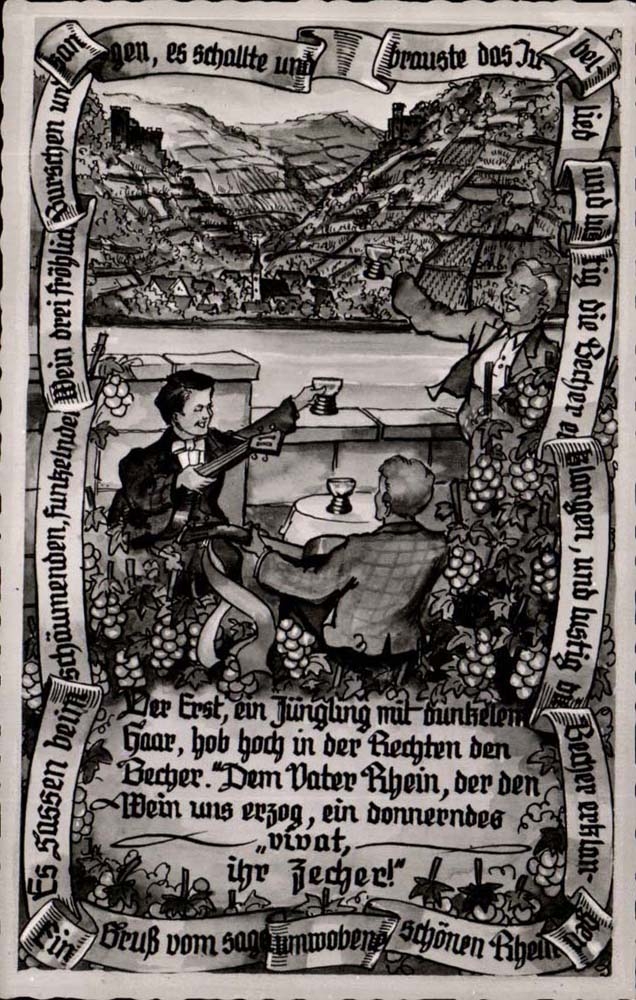 Deutschland - Germany - Wein nebeb der Vater Rhein - Guitar - Wine - CPA