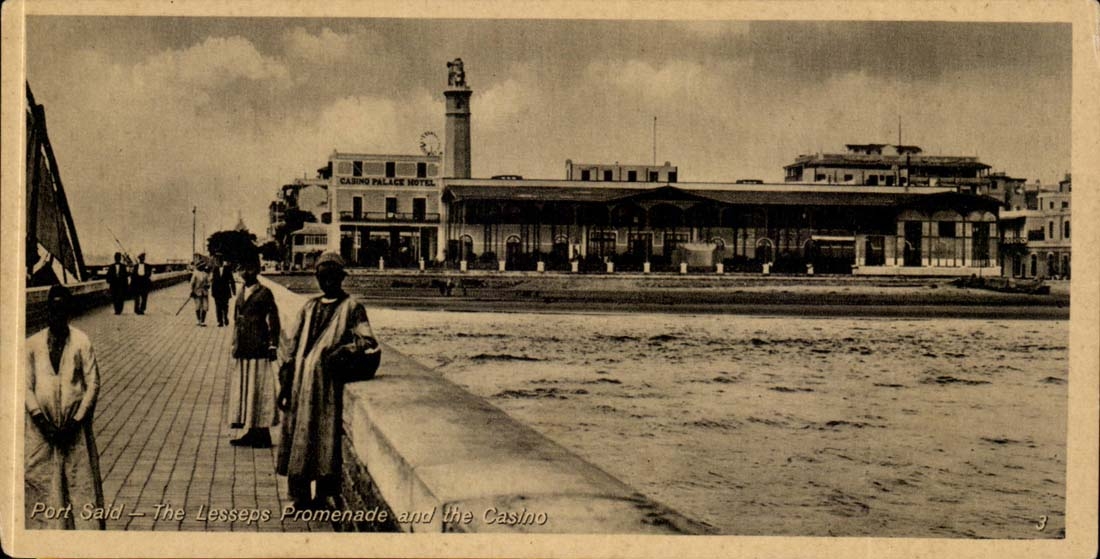 Egypt Egypte Port Said CPA The Lesseps promenade and the casino