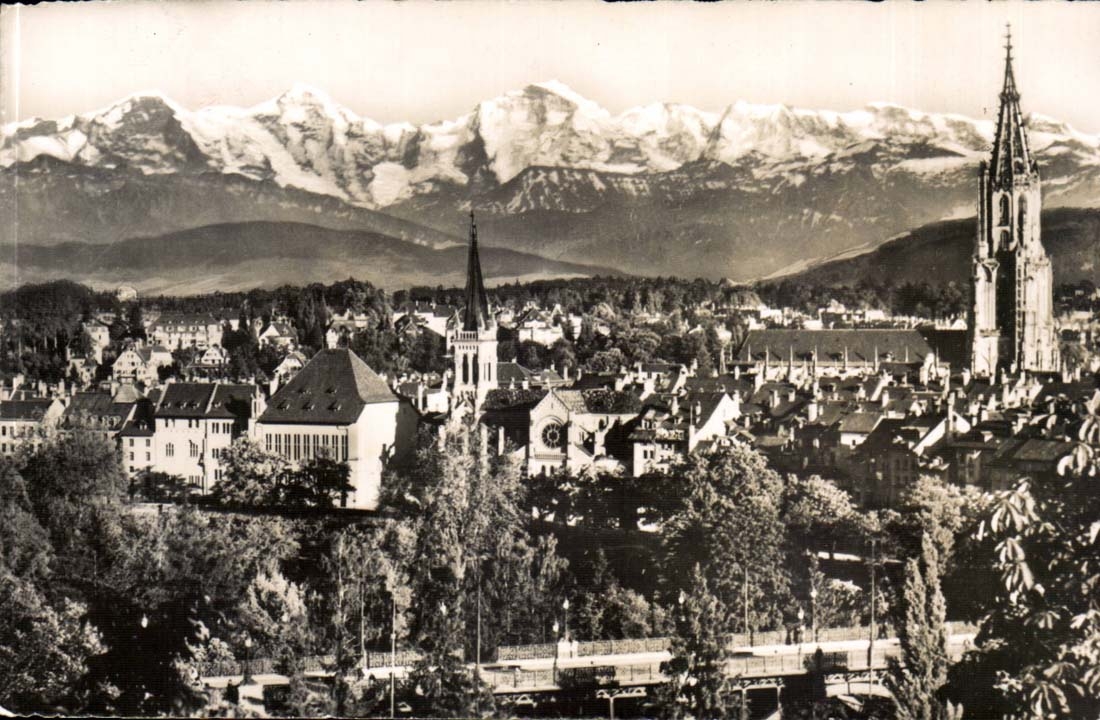 Switzerland MODERN CARD Bern View and the Alps Bernoises Bern