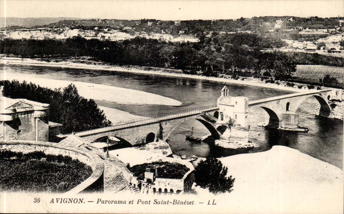 Panorama und Brucke Saint Benezet Avignon-CPA
