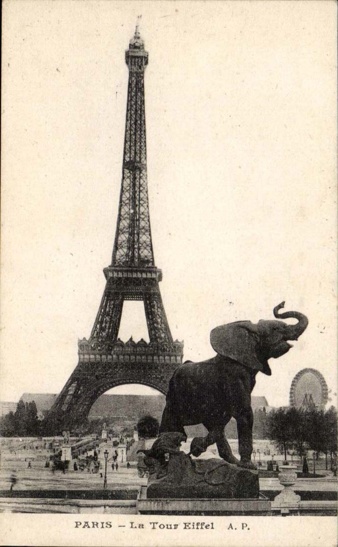 Paris CPA Eiffel Tower Elephant
