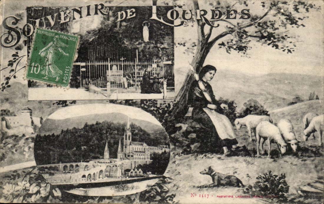 Lourdes - Souvenir - dog - sheep - CPA