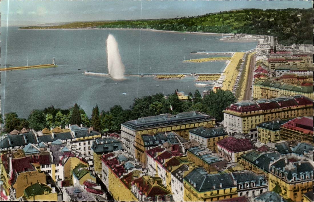Switzerland Geneva CPA roads the left bank of the lake and the slope of Cologny