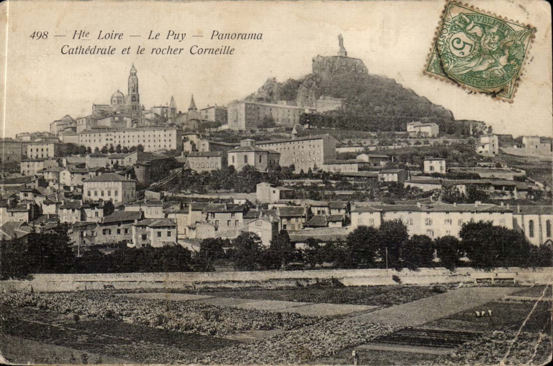 Le Puy - Panorama - Cathedrale et le Rocher Corneille - CPA 