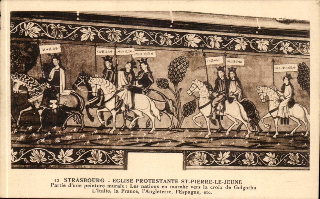 Strasbourg CPA Protestant Church St Puerre the young Part of a mural nations in market towards Golgoth