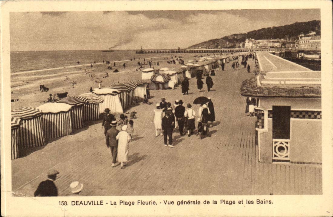 Deauville - the Flowered Beach - View of the Beach and les Bains - CPA