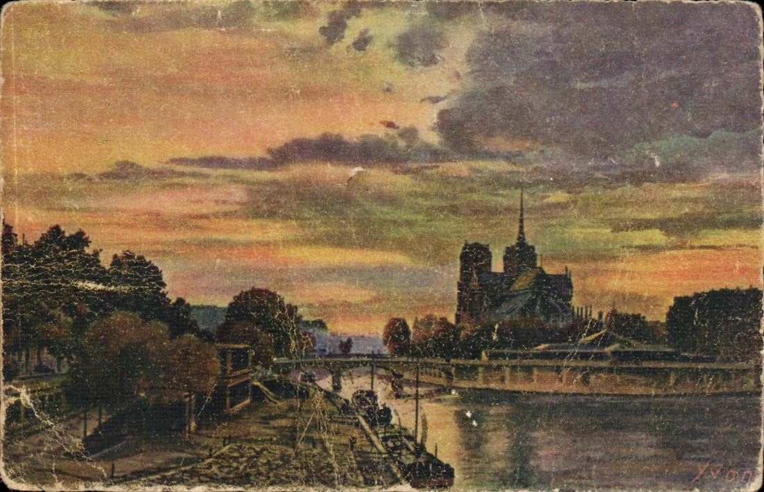 Paris 4 en Flanant Crepuscule sur Notre Dame - CPA