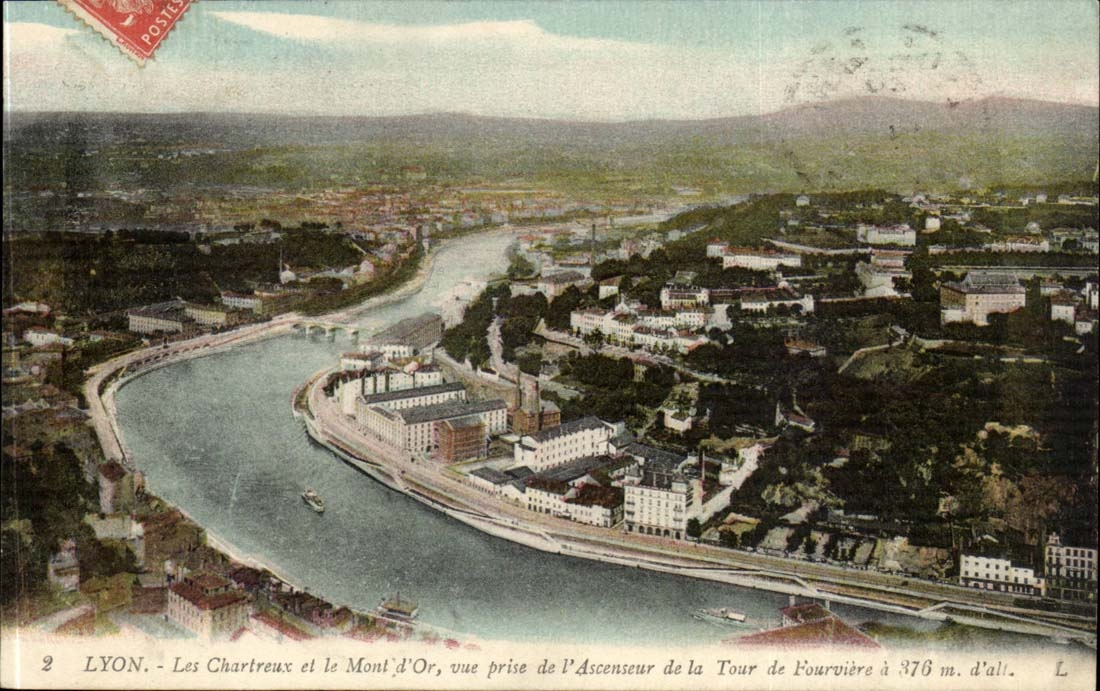 Lyon CPA Carthusian monks and gold the mount seen from of the elevator of the tower of Fourviere