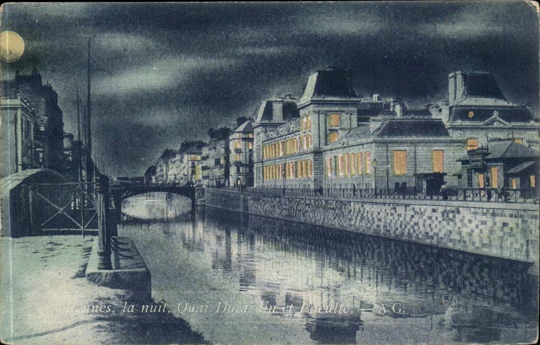 CPA Rennes la nuit Quai Dujardin et faculte