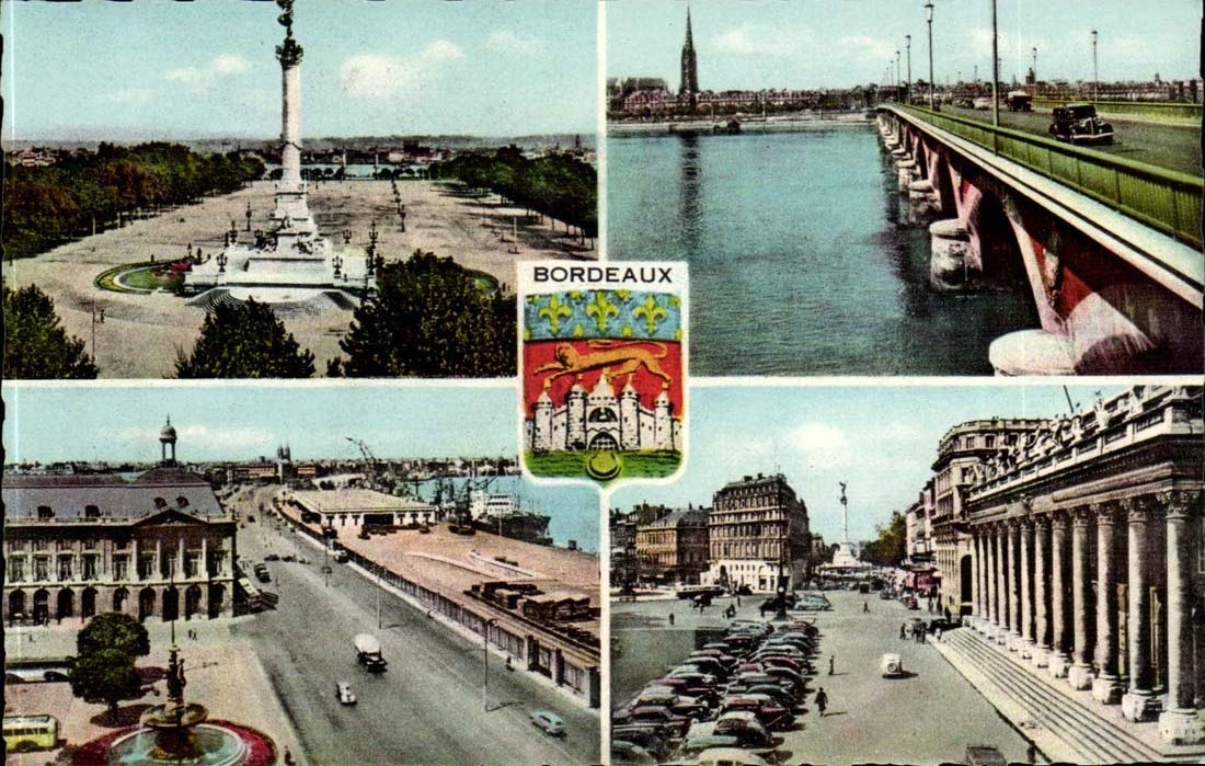 Bordeaux MODERN CARD Place of the Quincunxes Bridge on the Garonne places Stock Exchange the Place quays Comedy Large Theater