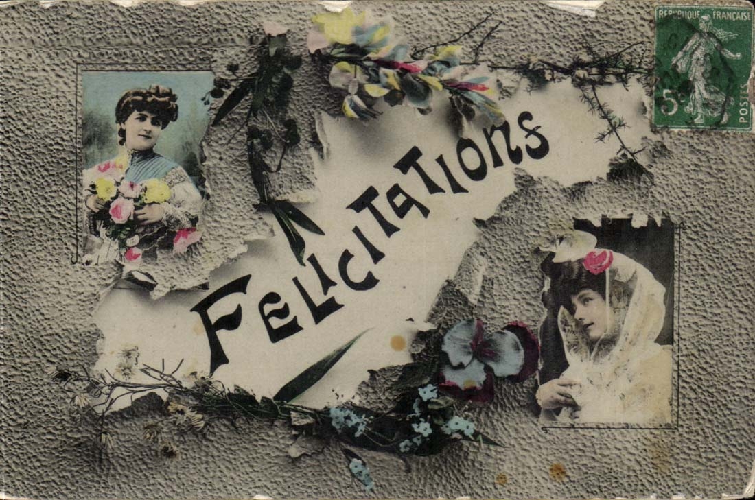 Phantasie - Gluckwunsch-Frau mit Blumen - Frau mit weissem Schleier - CPA