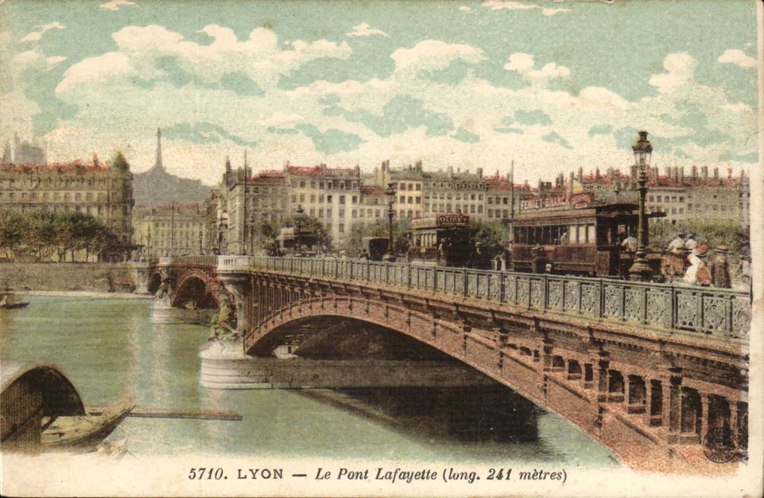 Lyon CPA the bridge Lafayette (trams)