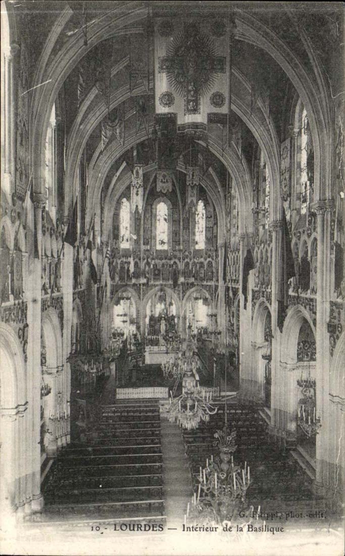 Lourdes Interior CPA of the basilica