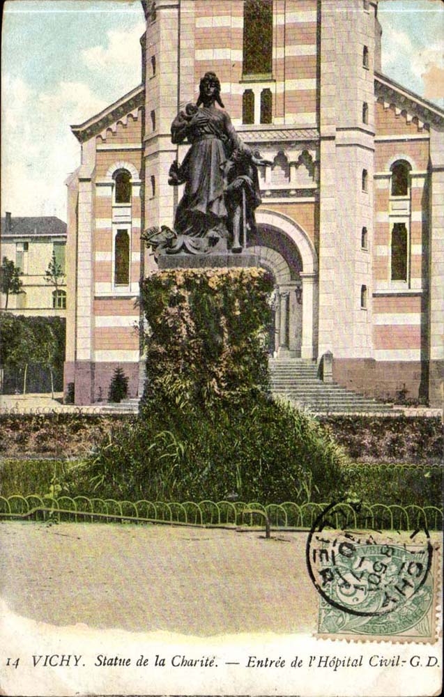 Vichy CPA Statue of the charity Entrance of the civil hospital