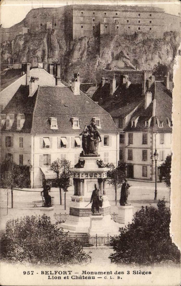 Belfort CPA Monument of the Three seats lion and castle