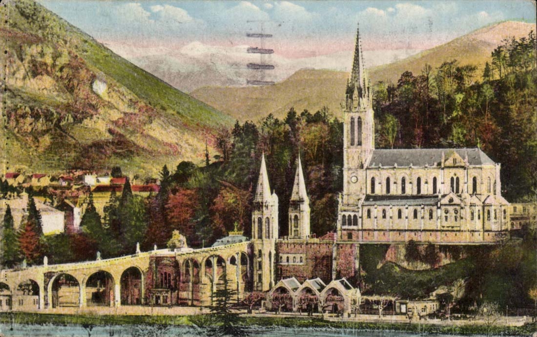 Lourdes CPA the basilica and mountains