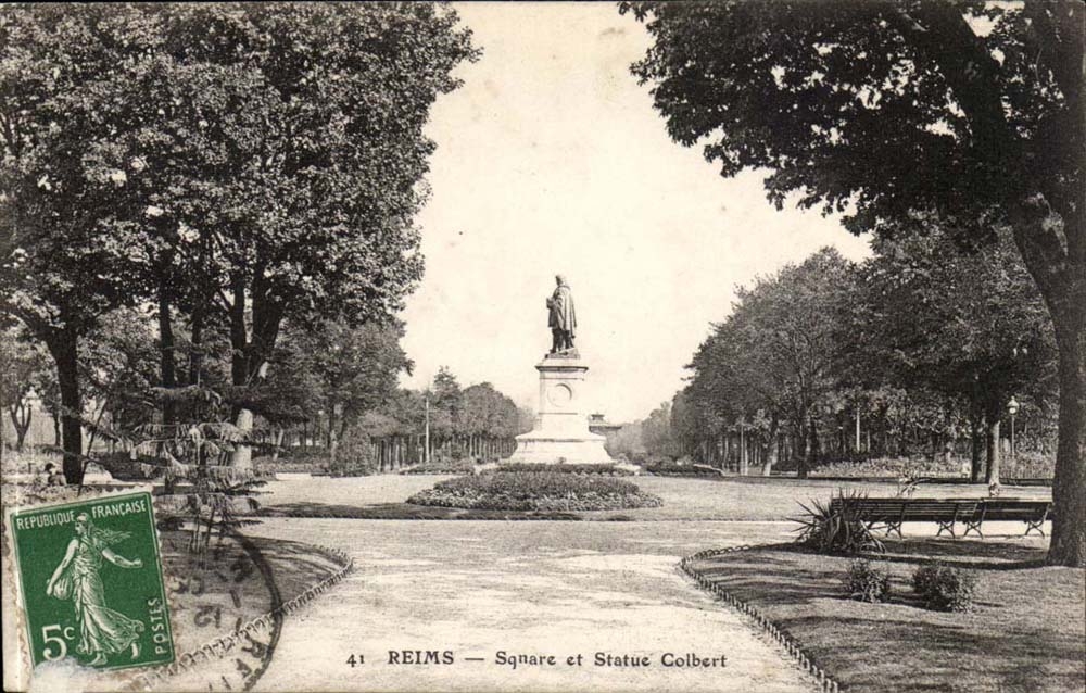 Reims - allgemeiner Garten und Statue Colbert - CPA