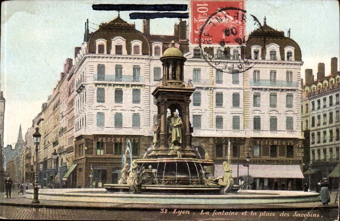 Lyon - der Brunnen und der Platz vom Jacobins - CPA