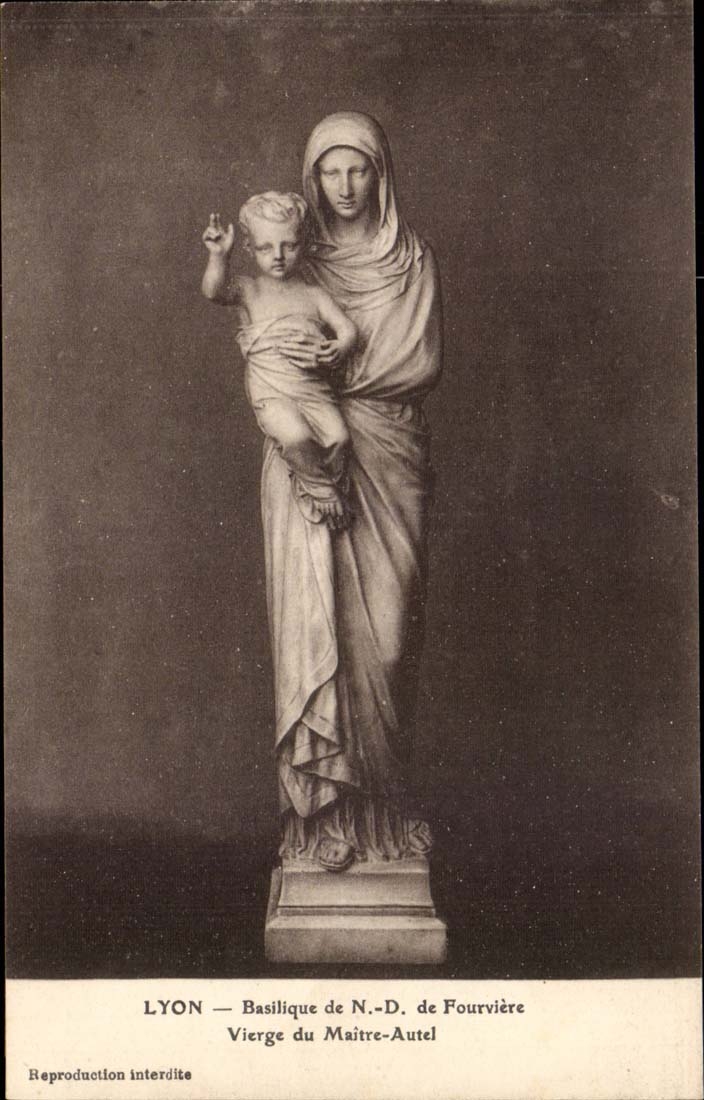 Lyon - Sculpture Basilica of Our lady of Fourviere - Virgin of Master Furnace bridge - CPA