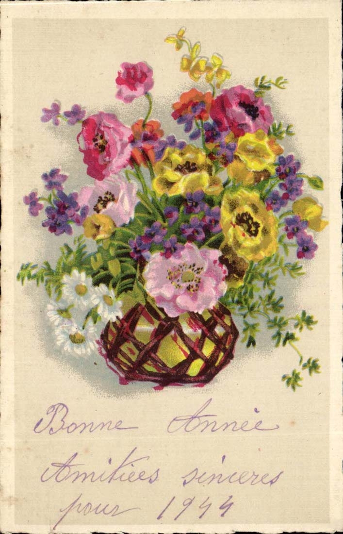 Happy New Year - Pretty Flowers - CPA