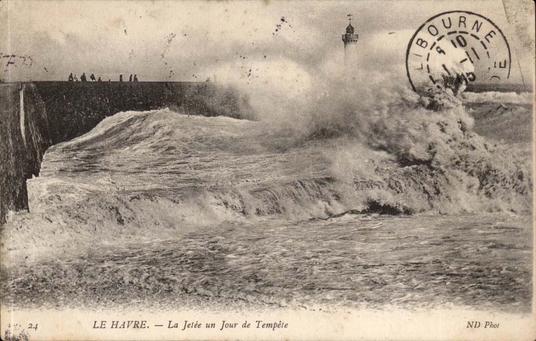 Le Havre - der Pier ein Tag des Sturm-Leuchtturmleuchtturmes CPA