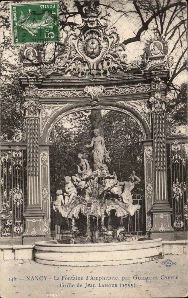 Nancy CPA Fontaine d'Amphitrite par Guibal et Cyffle grille de Jean Lamour