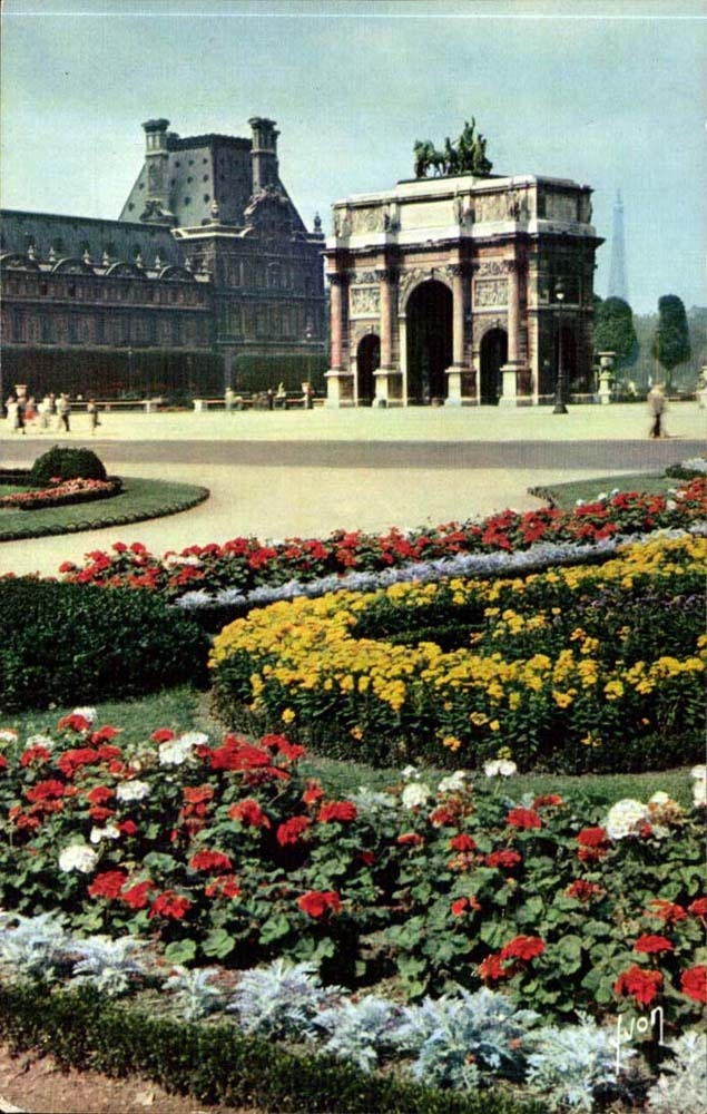 CPA Couleur sur Paris Les Tuileries et l'arc de triomphe du Carrousel