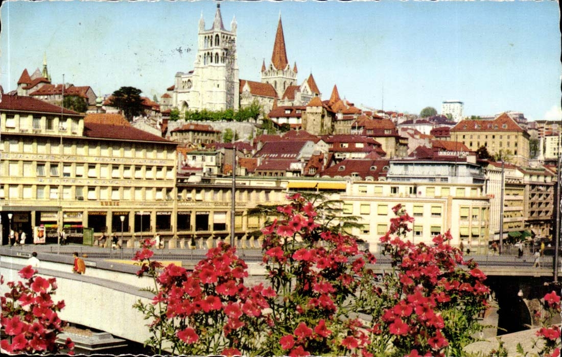 Schweiz - Switzerland - Lausanne - the Large Bridge and Cathedral CPA