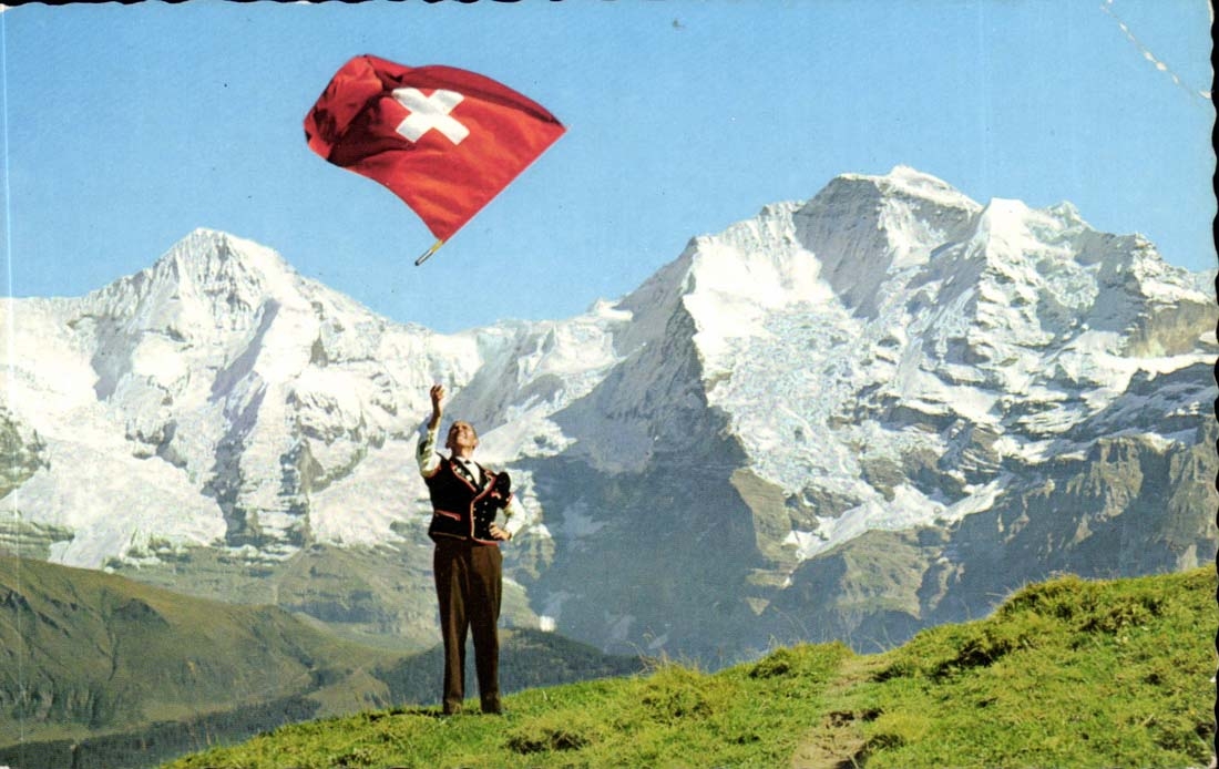 Suisse Fahnenschwinger Monch und Jungfrau Drapeau Flag