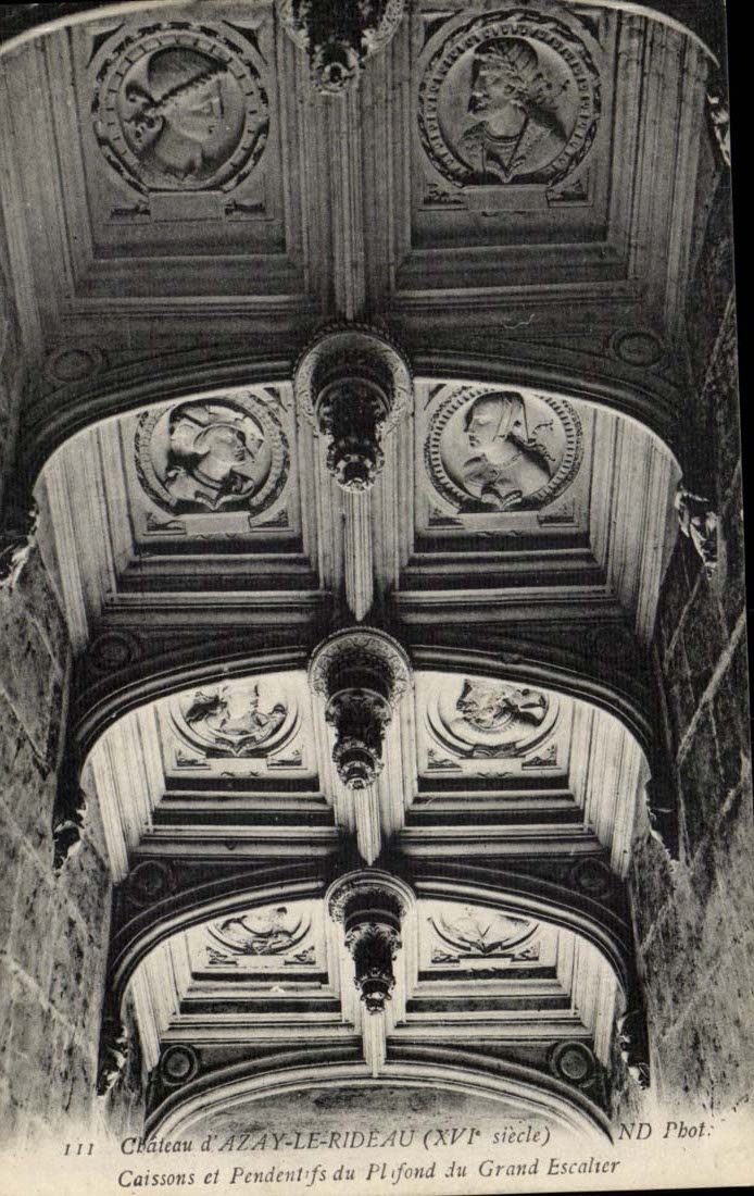 Azay le Rideau CPA Chateau Caissons et pendentifs du grand escalier