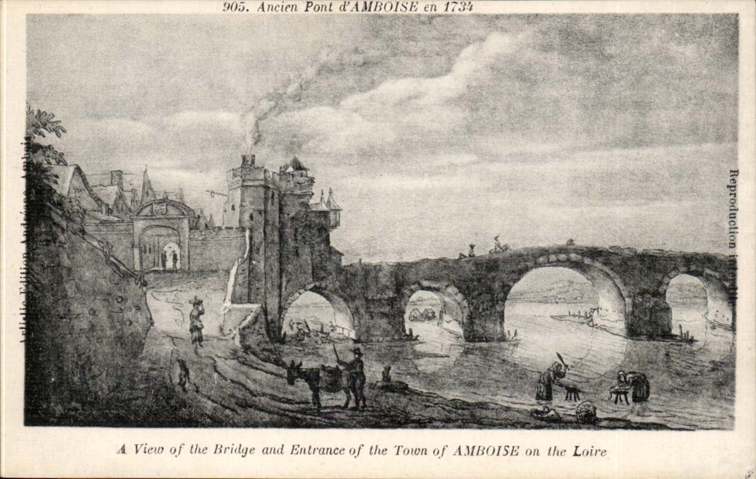 CPA Ancien pont d'Amboise en 1734 