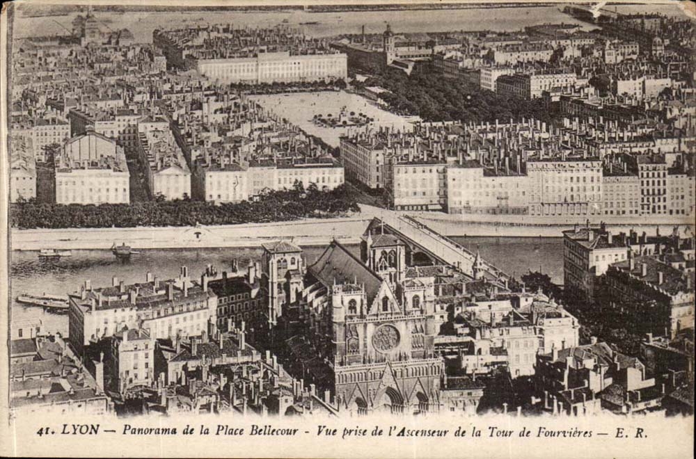 Panorama Lyon-CPA des Bellecour Platzes gesehen vom Aufzug des Aufsatzes von Fourvieres