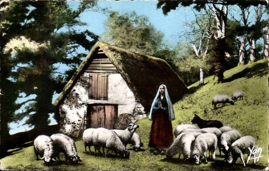Lourdes MODERN CARD Sainte Bernadette requests by keeping her sheep