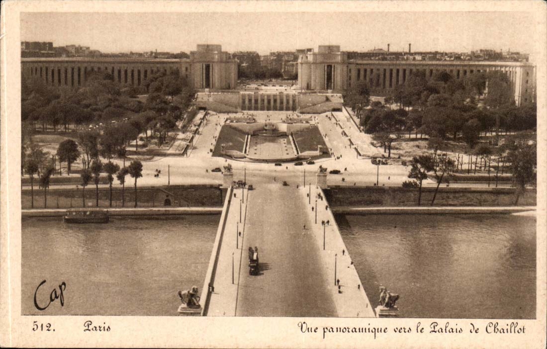 Paris CPA Panoramic View towards the palate of Chaillot