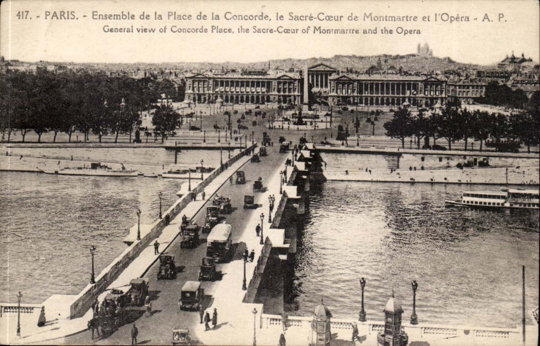 Paris CPA Ensemble de la Place de la Concorde le SAcre Coeur et l'Opera