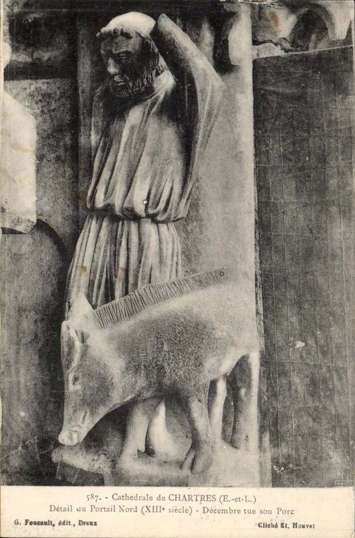 CPA CAthedrale of Chartres Vierge Detail of the gate December kills its pig