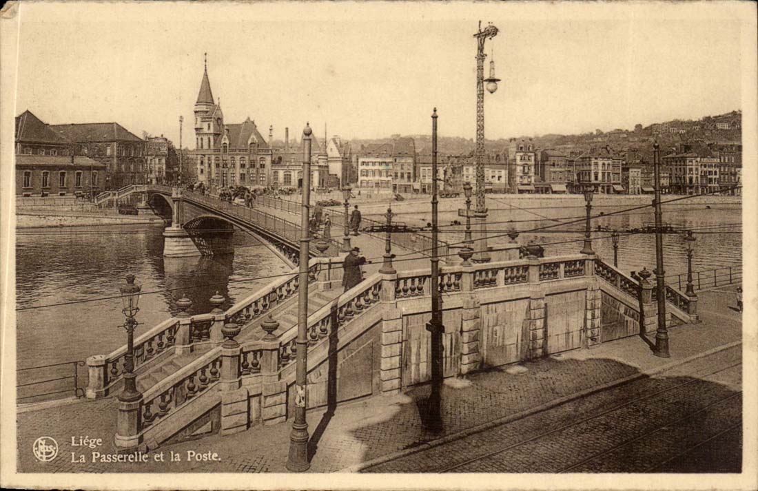 Belgie Belgium Liege CPA Footbridge and the Post office