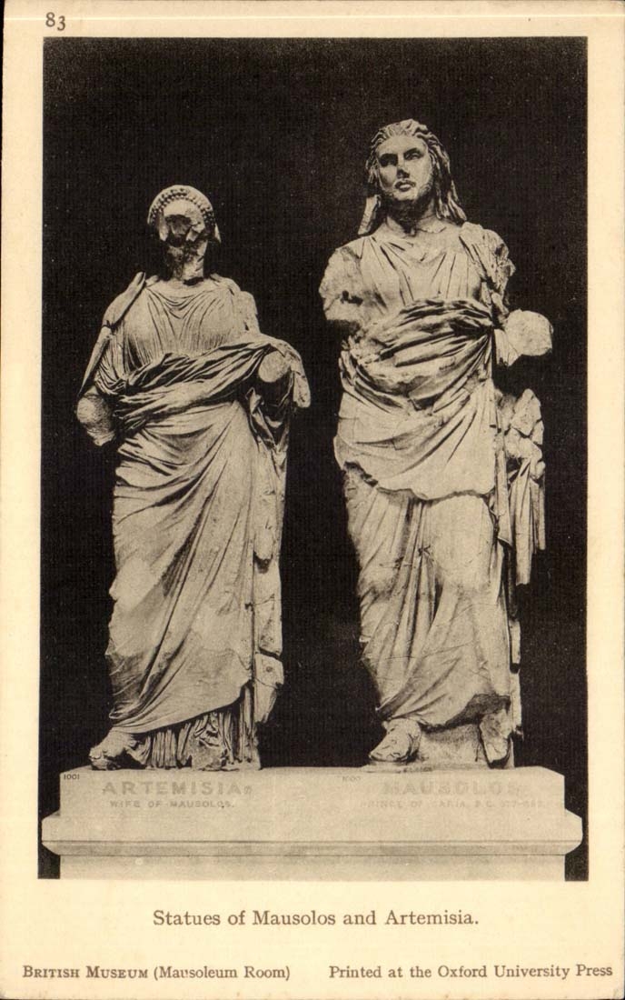 British Museum CPA Statues off Mausolos and Artemisia