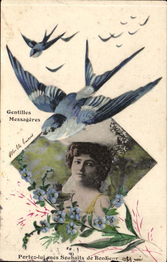 Nette CPA Phantasiekuriere tragen zu ihm meine Wunsche des Gluckes (Schwalbe)