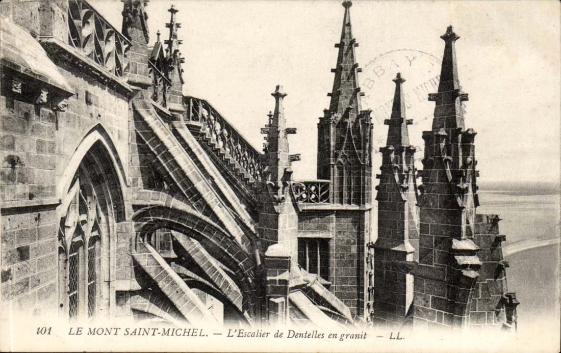 Mont Saint Michel CPA the granite lace staircase