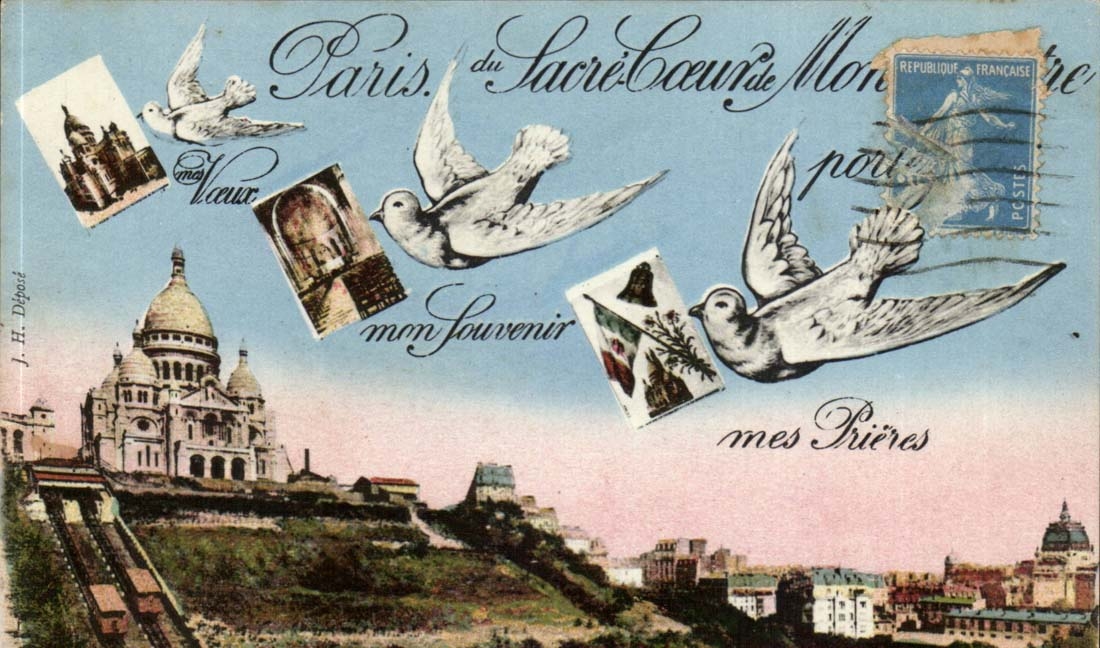 Phantasie Paris CPA Deu kront Herz Montmarte Hirondelles