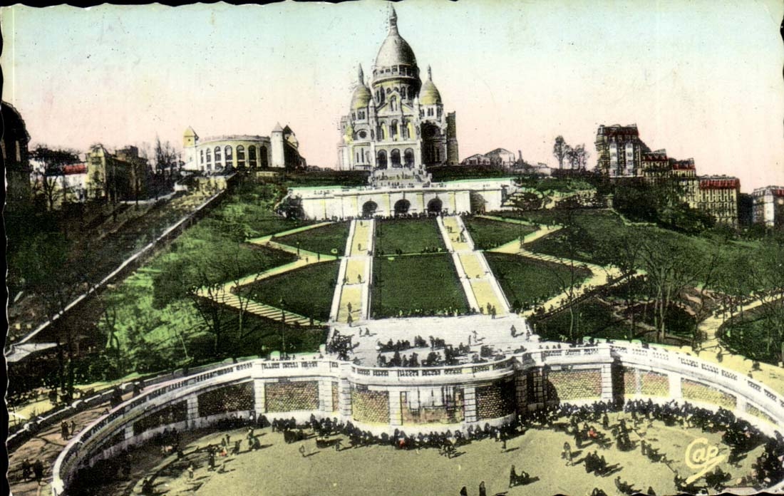Paris CPA Basilique du Sacre Coeur et l'escalier monumental