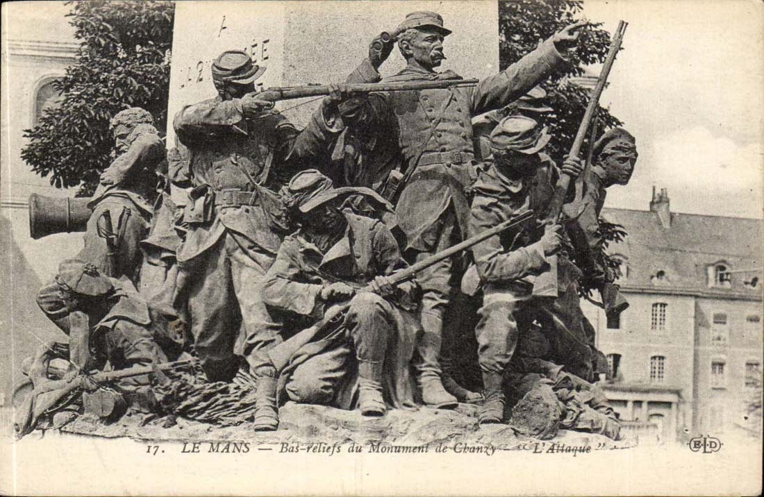 Low Mans CPA reliefs of the monument of Chanzy the attack (militaria soldiers)