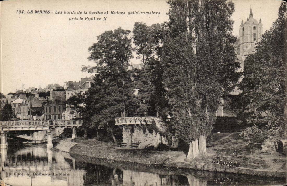 Mans CPA edges of the Sarthe and Roman ruins gallo close the bridge in X
