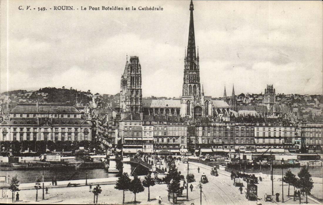 Rouen CPA the Boieldieu bridge and the cathedral
