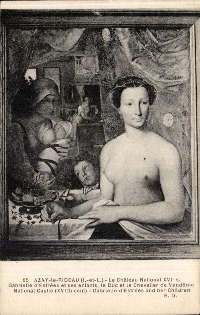 Azay das Gabrielle Jahrhundert des Vorhang-nationale Schlosses XVL d Estrees und sein/Kinder - CPA