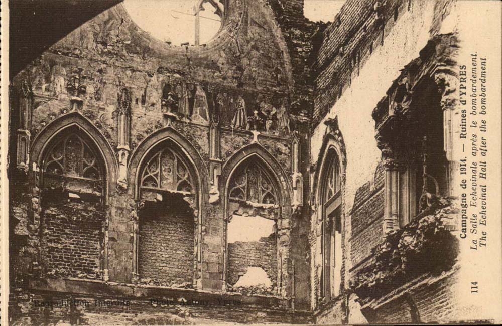 Belgium Campaign 1914 Ruins of Ypres the Echevinale room after the bombardment