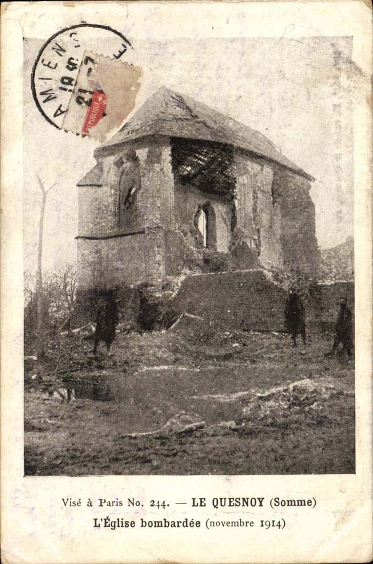 Quesnoy CPA the church bombardee (November 1914)