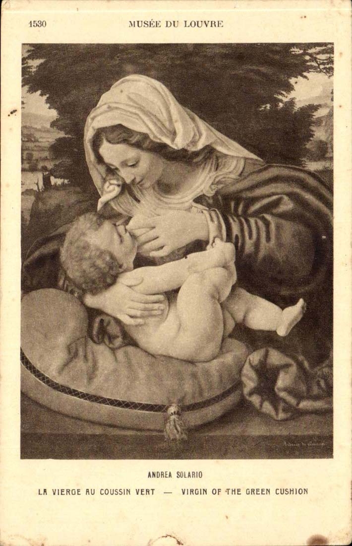 Museum des Louvre CPA Andrea Soalrio die Jungfrau mit dem grunen Kissen